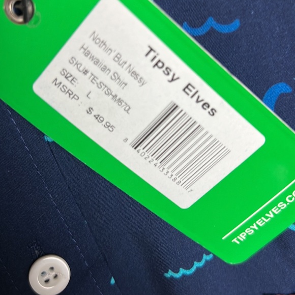 Tipsy Elves Shirt Mens Medium Blue Nothin But Nessy Button Up Hawaiian L - Picture 5 of 5